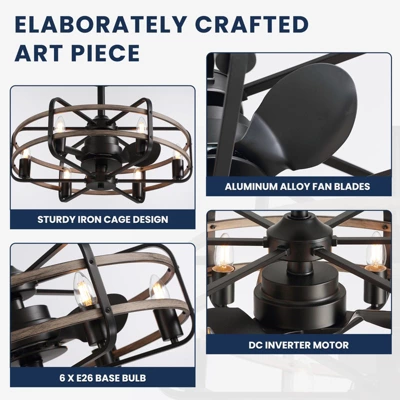 Ludomide Vintage 25" Black Caged Chandelier Ceiling Fan With Lights And Remote For Bedroom 7 Ludomide Vintage 25" Black Caged Chandelier Ceiling Fan With Lights And Remote For Bedroom - Image 5