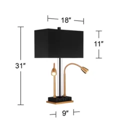 Possini Euro Design Griffin Modern Gooseneck Desk Lamp 31" Tall Gold With USB Charging Port Black Metal Rectangular Shade For Bedroom Living Room Kids -Interior furniture GUEST 84f94691 90ab 4e43 9de2 30874de1779a