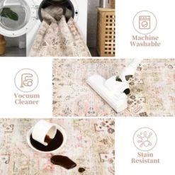 8x10 Rugs Non-Slip ¨C Vintage Distressed Area Rug Ultra-Soft Low Pile Carpet | Machine Washable Light Brown Rug With TPR Backing -Interior furniture GUEST 856fd4a8 5fc7 4140 8a30 6f6c7034c0b7