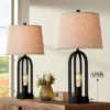 360 Lighting Marcel Industrial Table Lamps 24 1/4" High Set Of 2 Black With USB Port LED Nightlight Burlap Drum Shade For Bedroom Living Room Desk -Interior furniture GUEST 873bafd6 2a2b 41c4 a9bf 80013e119a20