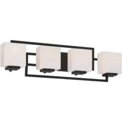 Possini Euro Design Modern Wall Light Black Hardwire 29" 4-Light Fixture White Rectangular Glass Shade For Bathroom Vanity Home -Interior furniture GUEST 89965e5c 2e3b 4d20 baa1 7e4826b02d09