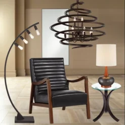 360 Lighting Andi Modern Mid Century Table Lamp 24 1/2" High Hammered Brown Ceramic Red Oak Wood Off White Shade For Bedroom Living Room Bedside Desk -Interior furniture GUEST 89d1e6bf f657 4f10 bf36 1b787bd85503