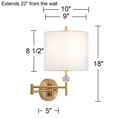 Possini Euro Design Kohle Modern Swing Arm Wall Lamp Polished Brass Plug-in Light Fixture White Inner Sheer Outer Drum Shade For Bedroom Bedside House 5 Possini Euro Design Kohle Modern Swing Arm Wall Lamp Polished Brass Plug-in Light Fixture White Inner Sheer Outer Drum Shade For Bedroom Bedside House - Image 3
