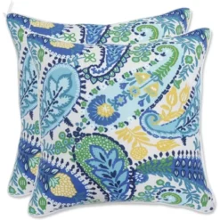Amalia 2pc Outdoor/Indoor Throw Pillows Paisley Blue - Pillow Perfect -Interior furniture GUEST 8a8cbbab c121 4d00 816b 8cf4ff2aed37