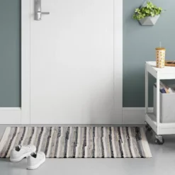 2'6"x4' Handloom Striped Woven Accent Rug Black/Gray - Room Essentials™: Entryway Rug, Indoor Use, Rug Pad Recommended