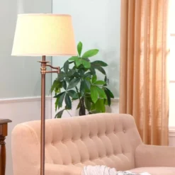 Brightech Caden Mid-Century (Includes LED Light Bulb) Swing Arm Arc Floor Lamp Oil-Brushed Bronze: 62" Height, Adjustable, Linen Shade, UL Listed -Interior furniture GUEST 8e909722 9dbc 40e0 b40b bdb056295bdf