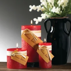 Cranberry Timber Pillar Candles Kit - Set Of 3 -Interior furniture GUEST 8fbc3b74 a5b9 4205 a5eb 8820edc7f5de
