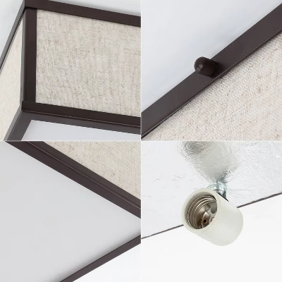 14.13" 2-Light Grant Minimalist Industrial Square Linen Iron LED Flush Mount Bronze/Beige - JONATHAN Y: UL Listed, Hardwired, Modern Decor 4 14.13" 2-Light Grant Minimalist Industrial Square Linen Iron LED Flush Mount Bronze/Beige - JONATHAN Y: UL Listed, Hardwired, Modern Decor - Image 2