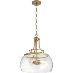 Franklin Iron Works Charleston Warm Brass Pendant Chandelier 16" Wide Modern LED Clear Seedy Glass 3-Light Fixture For Dining Room Home Kitchen Island -Interior furniture GUEST 900b7bf1 ed8a 40d9 8f48 f18f03188a29