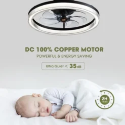 Ludomide 20" Black Low Profile Ceiling Fan With Light And Remote Control, Flush Mount Fandelier Ceiling Fan 6 Wind Speeds 3 Color Changeable -Interior furniture GUEST 929b17e7 f5c3 4ae7 8a35 56a7bf843eda