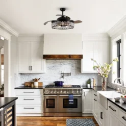 Parrot Uncle 52" Modern Black Crystal Smart Ceiling Fan, Works With Google Home/Alexa/Tuya