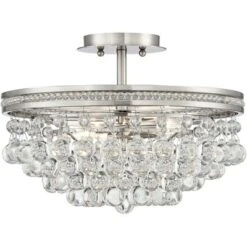 Vienna Full Spectrum Wohlfurst Modern Ceiling Light Semi Flush Mount Fixture 16" Wide Brushed Nickel 3-Light Clear Crystal For Bedroom Living Room -Interior furniture GUEST 9386f081 26ee 47e8 94f9 901f762f171c