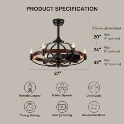 Ludomide 27" Farmhouse Style Chandelier Ceiling Fan With Light And Remote Control For Bedroom Kitchen Dining Room-Brown Walnut -Interior furniture GUEST 94163687 d492 4324 bcb7 b7fb4d115ea4