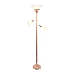 Torchiere Floor Lamp With 2 Reading Lights And Scalloped Glass Shades Rose Gold - Lalia Home