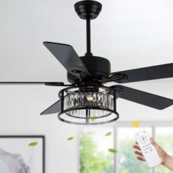 Bella Depot 52" Crystal Ceiling Fan With Light And Remote 6-Speed For Dining Room Bedroom