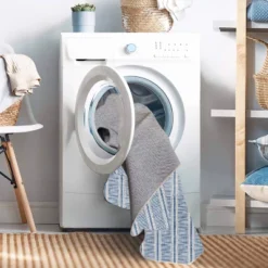 5'x7' Washable Wallen Rug Ivory/Blue: Rubber Backed, Stain-Resistant, Low Pile, Contemporary Stripe - Linon -Interior furniture GUEST 9585e6db 00c8 41aa ba00 a21554b74b00