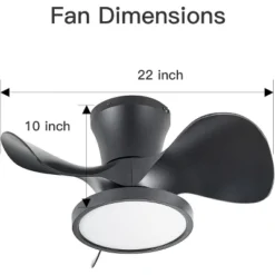 TALOYA 22 In. Indoor Black Small Ceiling Fan With Light And Remote, Reversible DC Motor And Blades