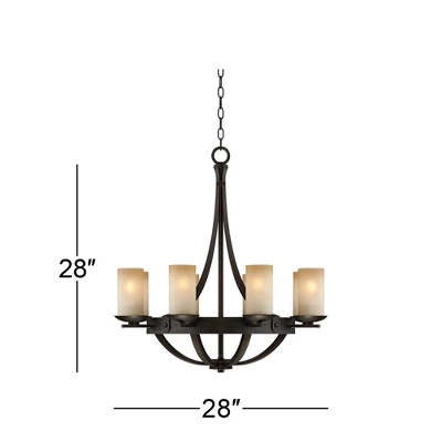Franklin Iron Works Sperry Bronze Chandelier 28" Wide Rustic Farmhouse Cylinder Scavo Glass Shade 8-Light Fixture For Dining Room House Kitchen Island 6 Franklin Iron Works Sperry Bronze Chandelier 28" Wide Rustic Farmhouse Cylinder Scavo Glass Shade 8-Light Fixture For Dining Room House Kitchen Island - Image 4
