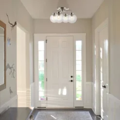 18" 4-Light Piper Farmhouse Rustic Iron/Glass LED Semi Flush Mount Nickel/Clear - JONATHAN Y -Interior furniture GUEST 96676dc3 db2f 44af 92a8 8e052679df65