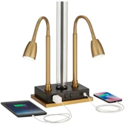 Possini Euro Design Griffin Modern Gooseneck Desk Lamp 31" Tall Gold With USB Charging Port Black Metal Rectangular Shade For Bedroom Living Room Kids -Interior furniture GUEST 9701dbd7 4bfa 42c4 bb69 c1f971156076
