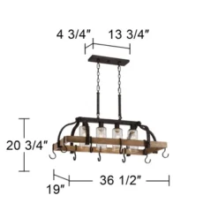 Franklin Iron Works Eldrige Bronze Faux Wood Pot Rack Linear Pendant Chandelier 36 1/2" Wide Rustic Farmhouse Seeded Glass 4-Light For Dining Room -Interior furniture GUEST 970d6b82 aec9 415e b7dc aecffdd92286
