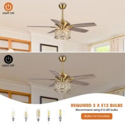 Parrot Uncle 52-inch Modern Antique Brass Crystal Ceiling Fan With Lights And Remote -Interior furniture GUEST 988c2589 77fc 4e1f 84af f9728410c266
