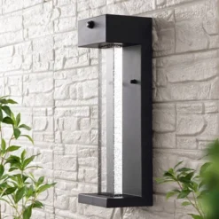 5.13" 1-Light Miranda Modern Iron/Glass Seeded Glass With Dusk-to-Dawn Sensor Outdoor Sconce Black - JONATHAN Y: ETL Listed, Integrated LED -Interior furniture GUEST 9922238c b38f 4407 adb4 fd9204be6458