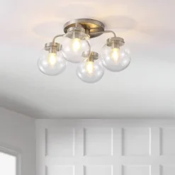 18" 4-Light Piper Farmhouse Rustic Iron/Glass LED Semi Flush Mount Nickel/Clear - JONATHAN Y -Interior furniture GUEST 9ae0360b 4aaf 4c46 b0a7 d64cad718f2c