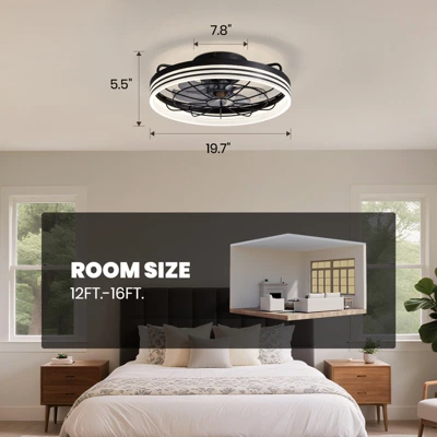 Ludomide Minimalist Flush Mount Ceiling Fan, Black Round Ceiling Fans With Lights And Remote, 20" Low Profile Dimmable Bladeless Caged Ceiling Fan 4 Ludomide Minimalist Flush Mount Ceiling Fan, Black Round Ceiling Fans With Lights And Remote, 20" Low Profile Dimmable Bladeless Caged Ceiling Fan - Image 2