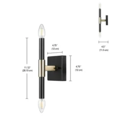 Globe Electric 2-Light Matte Black Wall Sconce With Antique Brass Accent: ETL Listed, Iron Body, No Shade -Interior furniture GUEST 9bfef289 7293 4a73 b67e 428a8e35d242