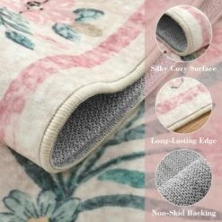 Itopfox Machine Washable Nursery Rug, Pink Floral Carpet Non Slip, Soft Boho Indoor Floor Rug For Girls Bedroom, Living Room, Dorm -Interior furniture GUEST 9ee29467 38f3 469b bb4b d52cab4e2940