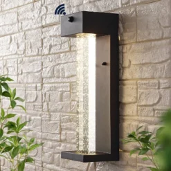 5.13" 1-Light Miranda Modern Iron/Glass Seeded Glass With Dusk-to-Dawn Sensor Outdoor Sconce Black - JONATHAN Y: ETL Listed, Integrated LED -Interior furniture GUEST 9ff42278 057e 4b42 a4d4 897463c2da97
