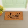 Evergreen Flag Funny Welcome Mat Coir Doormat | 28" X 16" Front Door Mat Outdoor Entrance | No Slip Door Rugs Entryway Indoor | Smile!