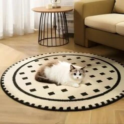 Zarkea® 39" X 39" Round Modern Abstract Mat, Black & White Geometric Pattern, Washable Microfiber Non-Slip Rug For Indoor/Outdoor Use
