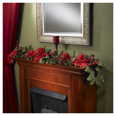 60" Poinsettia & Berry Garland - Nearly Natural 3 60" Poinsettia & Berry Garland - Nearly Natural