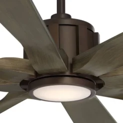 Possini Euro Design 60" Defender Farmhouse Rustic Indoor Outdoor Ceiling Fan 8 Blade LED Light Remote Control Bronze Oak Finish Blades Bedroom