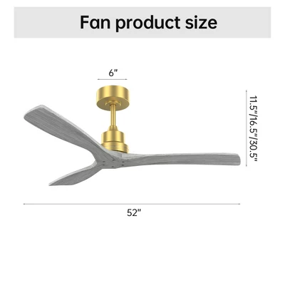 SKRAN 52"Ceiling Fan No Light, Solid Wood Ceiling Fan With Remote, 5000CFM High Airflow, 3 Rods & 6 Speeds, Timer & Reversible For Living Room, Gold 4 SKRAN 52"Ceiling Fan No Light, Solid Wood Ceiling Fan With Remote, 5000CFM High Airflow, 3 Rods & 6 Speeds, Timer & Reversible For Living Room, Gold - Image 2