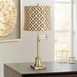 Springcrest Copper Circles Medium Drum Lamp Shade 13" Top X 14" Bottom X 11" High (Spider) Replacement With Harp And Finial -Interior furniture GUEST a5b00041 d6d7 4d28 93c1 be6841c5491f