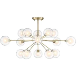 Possini Euro Design Modern Ceiling Light Semi Flush Mount Fixture Sputnik Brass 30 1/2" Wide 15-Light Double Glass Ball Hallway -Interior furniture GUEST a5d5d52f e87f 49d6 be3a b66722eec602