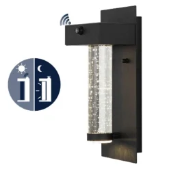 JONATHAN Y 5.5" 1-Light Horizone Minimalist Iron Seeded Glass With Dusk-to-Dawn Sensor Outdoor Sconce Black: ETL Listed, Integrated LED -Interior furniture GUEST a9da255f 0e63 43ea bb19 edc49b8530dd
