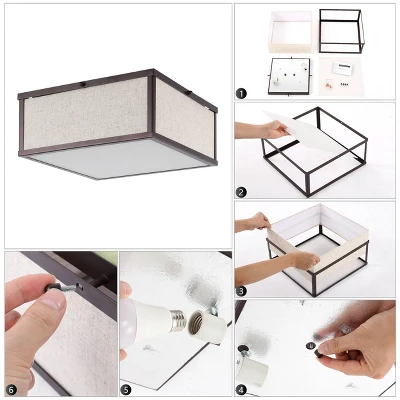 14.13" 2-Light Grant Minimalist Industrial Square Linen Iron LED Flush Mount Bronze/Beige - JONATHAN Y: UL Listed, Hardwired, Modern Decor 7 14.13" 2-Light Grant Minimalist Industrial Square Linen Iron LED Flush Mount Bronze/Beige - JONATHAN Y: UL Listed, Hardwired, Modern Decor - Image 5