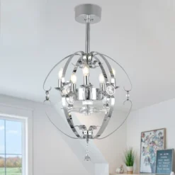 Bella Depot 20" Silver Metal Caged Ceiling Fan With Light And Remote Control