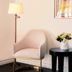 Brightech Caden Mid-Century (Includes LED Light Bulb) Swing Arm Arc Floor Lamp Oil-Brushed Bronze: 62" Height, Adjustable, Linen Shade, UL Listed -Interior furniture GUEST aa2575a0 e4e6 44ed aec6 6d95c50d1fa2