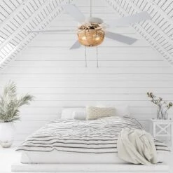 52" 5-Blade LED Rattan Lighted Ceiling Fan Tan: Reversible Motor, Pull Chain - River Of Goods -Interior furniture GUEST aa651286 a035 4ab3 ae07 64b460c55740