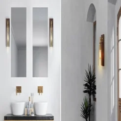 Globe Electric Dark Wood Toned Wall Sconce With Matte Brass Accents And Seeded Glass Shade -Interior furniture GUEST ab3e8963 b441 481e a707 5718c63b80f7