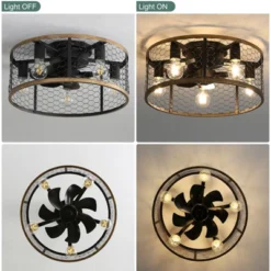 20 Inch Farmhouse Ceiling Fan Light Flush Mount Caged Lights Kit With Remote Control Modern Reversible Adjustable Chandelier Lamp Ceiling Fan