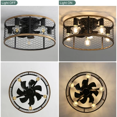 20 Inch Farmhouse Ceiling Fan Light Flush Mount Caged Lights Kit With Remote Control Modern Reversible Adjustable Chandelier Lamp Ceiling Fan 3 20 Inch Farmhouse Ceiling Fan Light Flush Mount Caged Lights Kit With Remote Control Modern Reversible Adjustable Chandelier Lamp Ceiling Fan