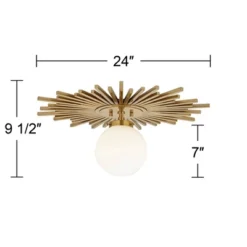 Possini Euro Design Hazel Modern Ceiling Light Semi Flush Mount Fixture 24" Wide Warm Brass White Globe Shade For Bedroom Kitchen Living Room Hallway -Interior furniture GUEST abd1820f 6891 4ab0 a543 8a21515dfd36