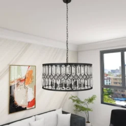 Metal Crystal Embellishments 6 Light Chandelier With Link Style Chain Black - Olivia & May -Interior furniture GUEST ad00b6b1 4cdf 453b 8093 7ebea9c41011