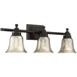 Possini Euro Design Varra Rustic Industrial Wall Light Bronze Hardwire 26 1/2" 3-Light Fixture Bell Mercury Glass Shade For Bedroom Bathroom Vanity -Interior furniture GUEST adb2b745 274f 4547 a04e fea63643f2f3